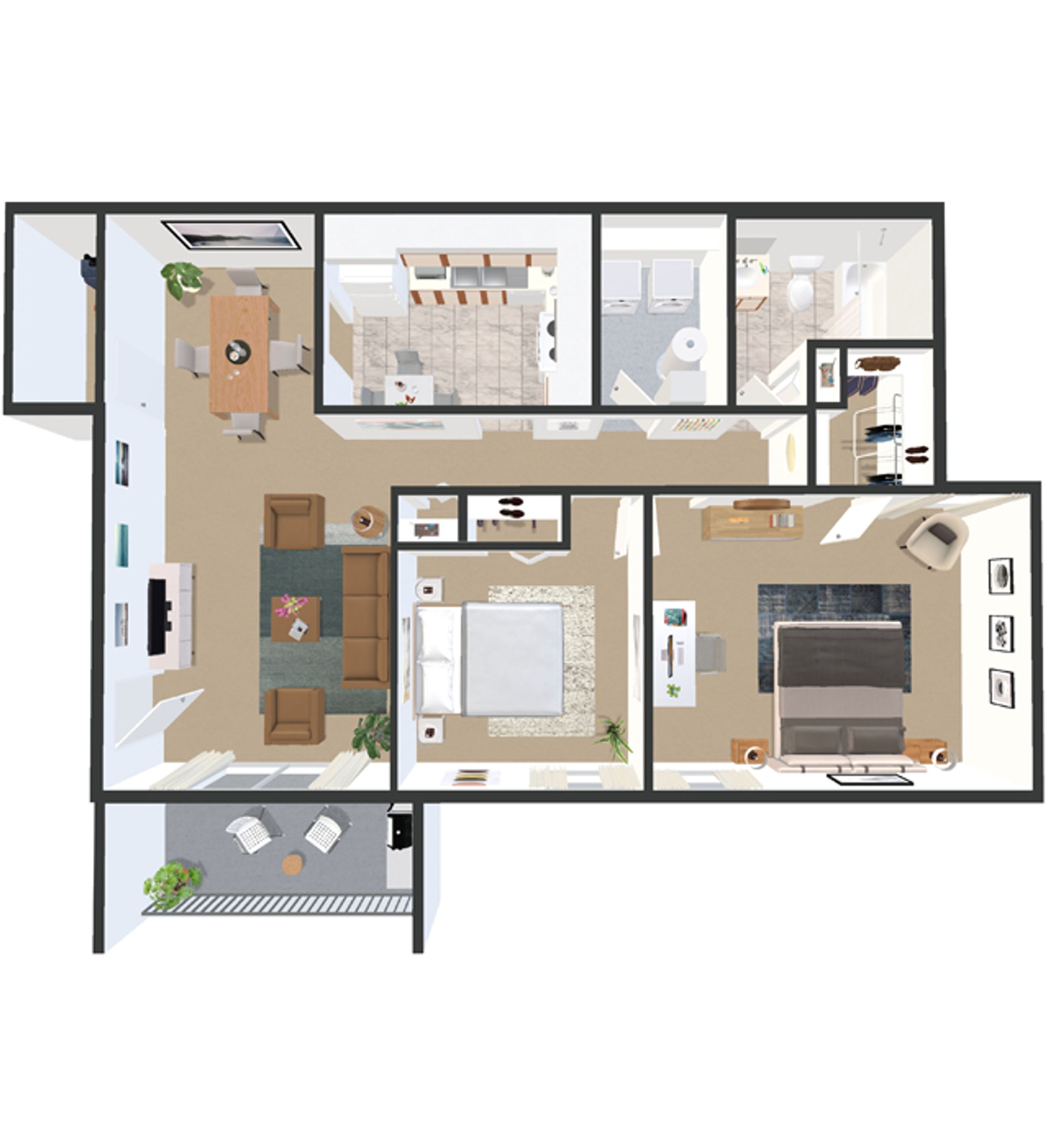 2 Bed / 1 Bath floorplan